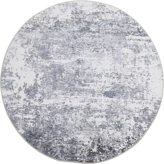 Modern Abstract 8x8 Round Area Rug Non Slip Non Shedding Rug Low Pile Stain Resistant for Bedroom Living Room Office Dining Room,Light Grey