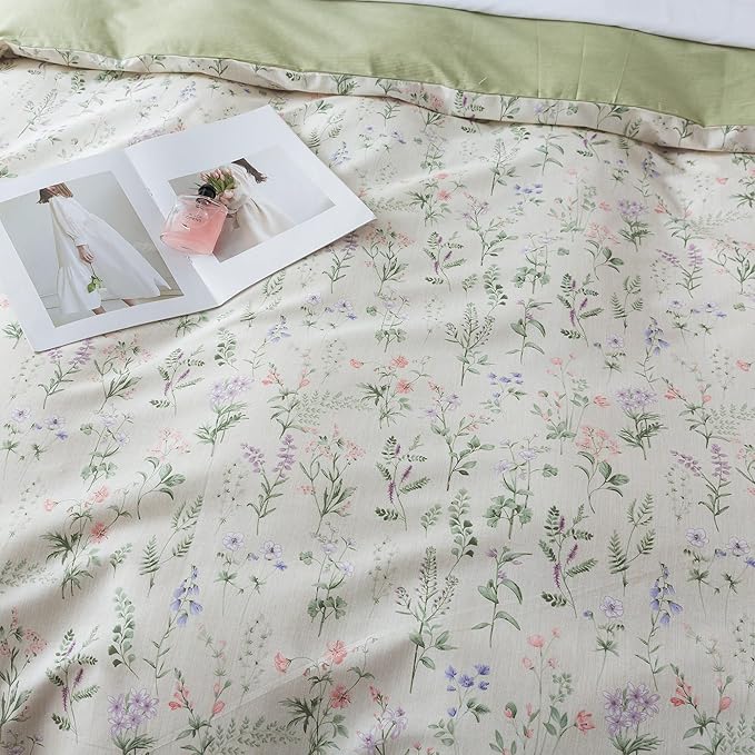 HoneiLife Floral Duvet Cover King - 100% Cotton Comforter Cover, Botanical Bedlinen Set for King Beds, 3-Piece Wildflower Comforter Cover Sets