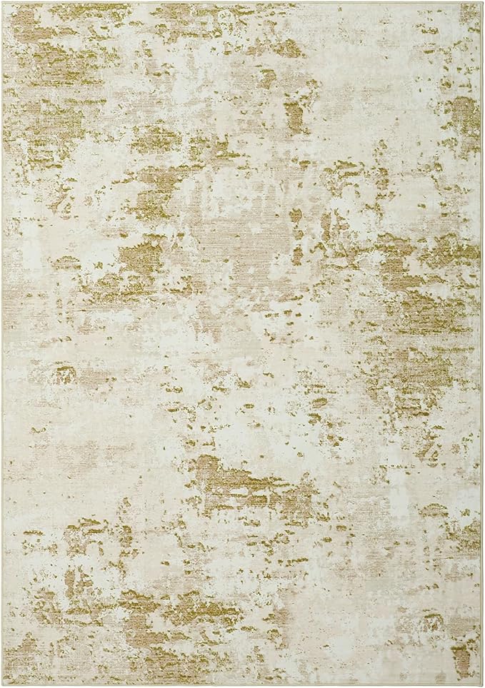 Modern Abstract 2x3 Area Rug Non Slip Non Shedding Low Pile Stain Resistant Rug for Entryway Kitchen Bedroom,Golden Grey