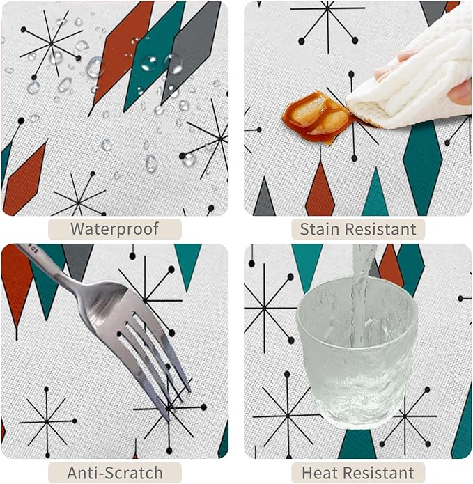 54x108inches Mid Century Rectangle Tablecloth Modern Geometric Teal Diamond Table Cloth Spill Proof and Washable Polyester Fabric Table Cover for Dining Room Kitchen Patio Home Decorations