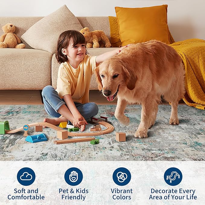 Modern Abstract 2x6 Runner Rug Washable Non Slip Stain Resistant Rug for Hallway Kitchen Bedroom Non Shedding Low Pile Indoor Floor Cover,Colorful