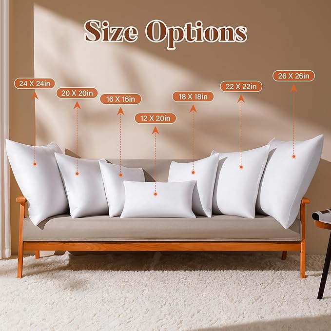 18x18 Feather Down Pillow Inserts Set of 2, Decorative Pillows with 100% Cotton Cover, Throw Pillow for Bed, Couch and Sofa.