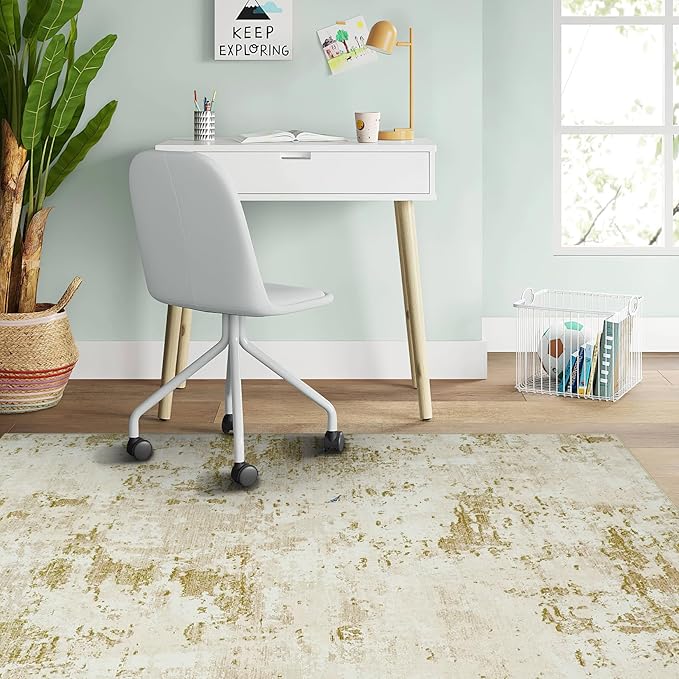 Modern Abstract 2x3 Area Rug Non Slip Non Shedding Low Pile Stain Resistant Rug for Entryway Kitchen Bedroom,Golden Grey