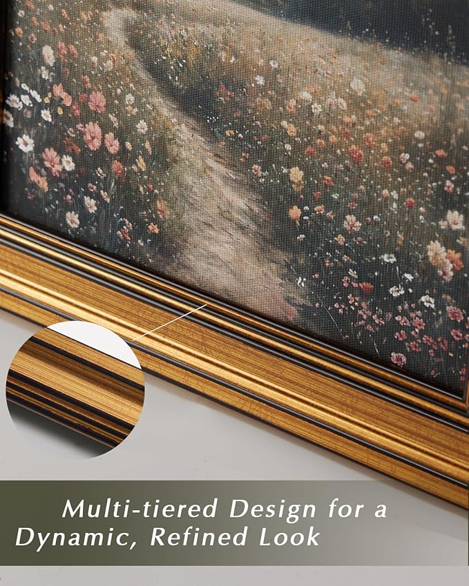 HUARCEY Gold Framed Vintage Wall Art for Living Room, Bathroom Shelf Wildflowers Prints Decor Aesthetic Classical Floral Paintings Farmhouse Wall Decor, Retro Table Desk Decoration for Bedroom 8"x10"