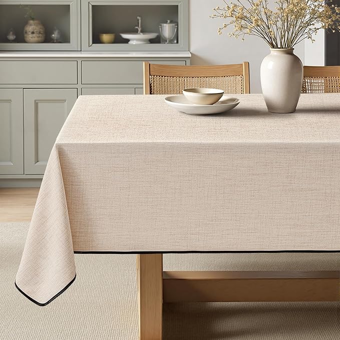 MIULEE Ivory-Black Linen Polyester Tablecloth 60x84 Inch Rectangle Table Cloth Waterproof,Stain Resistant & Wrinkle Resistant for Dining Party Wedding