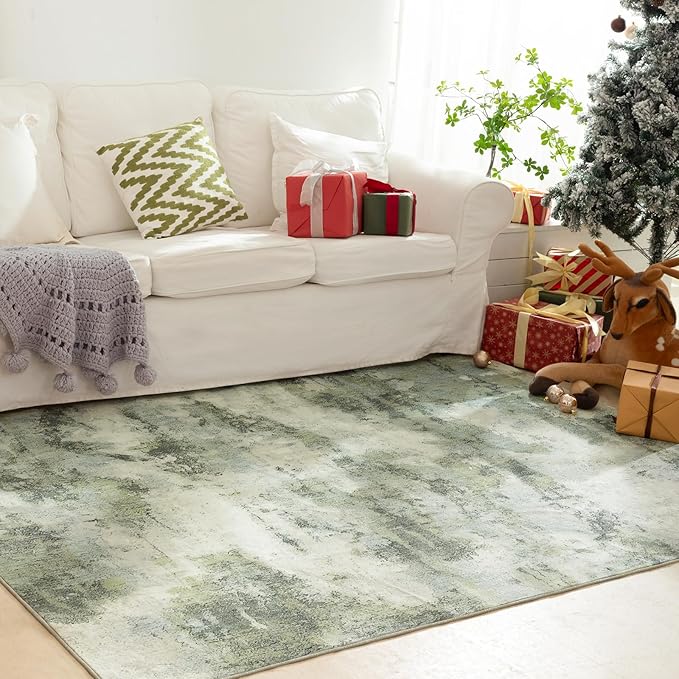 UMINEUX Entryway Rug 4'x6' Washable Area Rug, Modern Abstract Low Pile Rugs with Anti-Slip Rubber Backing, Ultra Thin Indoor Doormat Floor Carpet for Living Room Kitchen Bedroom Bathroom Home Office