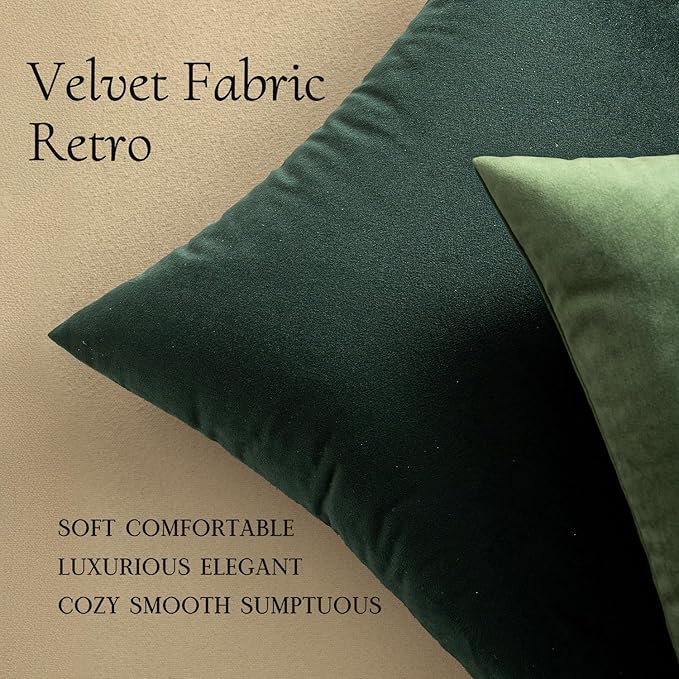 MIULEE Pack of 2 Velvet Soft Solid Decorative Square Throw Pillow Covers Christmas Cushion Case Home Decor for Sofa Bedroom Car 16x16 Inch Army Green