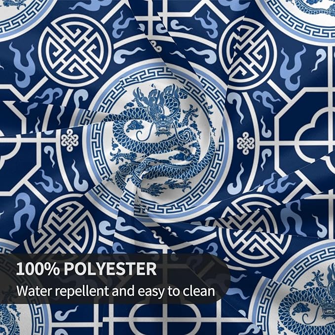 Chinoiserie Tablecloth Round, Traditional Zodiac Dragon Vintage Asian Style Oriental Luxury Water Resisitant Table Cover for Dining Kitchen Living Room Home Party Holiday Decor 36 inch Round