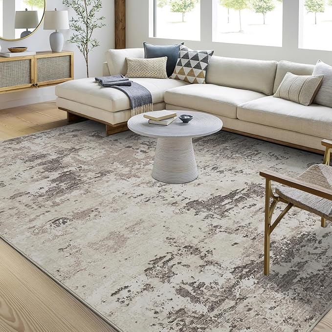 Modern Abstract Area Rug 3x5 Non Slip Non Shedding Rug Low Pile Stain Resistant for Bedroom Living Room,Brown Grey