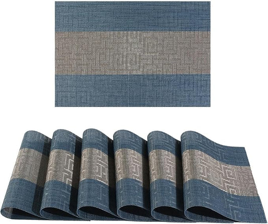 FAVE Placemats Set of 4 Indigo Blue Woven Placemats Durable and Wipeable Vinyl Placemats Heat Resistant Table Mats Set of 4 High Texture Place Mats for Kitchen Table (Indigo Blue, 12"x18"-4PCS)