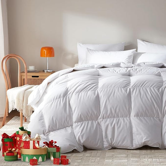 Goose Feather Down Comforter King Size,100% Organic Cotton Duvet Insert,All-Season Luxury Duvet Insert with Baffle Box Design, 750+Fill Power Hotel Collection Bedding Comforter