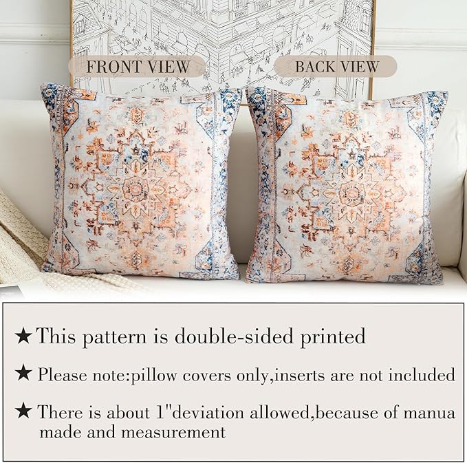 Boho Throw Pillow Covers 18x18 inch Set of 2,Boho Vintage Carpet Pattern Antique Ethnic Decor Double Sided Pattern Cushion Cover Soft Pillow Case Living Sofa Room Bed Square Pillow Cover