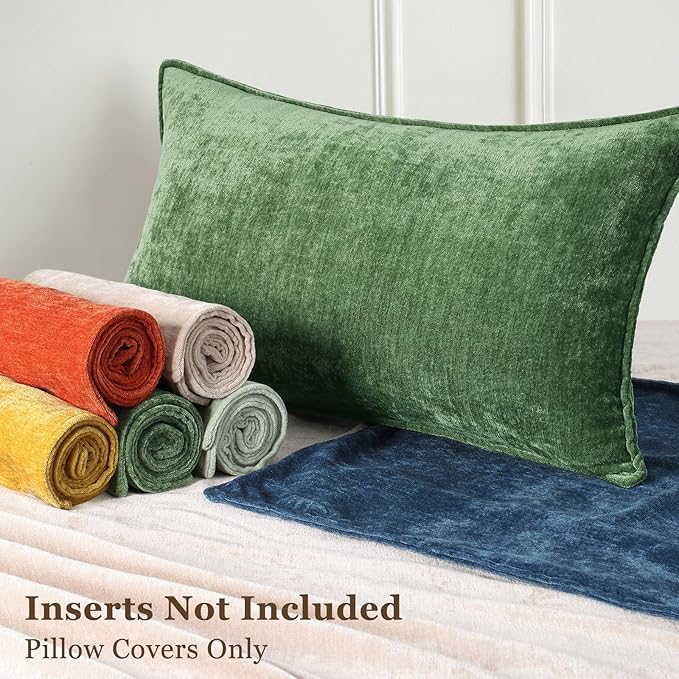 decorUhome Christmas Couch Throw Pillow Covers 26x26 Set of 2, Decorative Soft Euro Velvet Neutral Chenille Pillow Covers with Elegant Design for Sofa Bed Living Room Home Decor, Moss Green