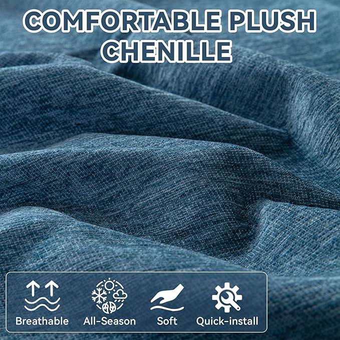 VClife Couch Cover Farmhouse Chic Dark Blue Couch Covers for 3 Cushion Couch Sofa - Washable Chenille Sofa Cover for Living Room Office RV Bedroom (71"X134") Gift for Christmas Thanksgiving Birthday