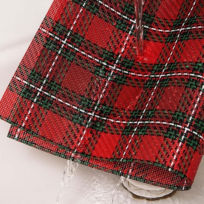 AHHFSMEI Christmas Placemats Set of 6 for Dining Table Washable Woven Vinyl Non-Slip Placemat Heat-Resistant Durable Table Mats for Dining Table Easy to Clean (Red Grid)