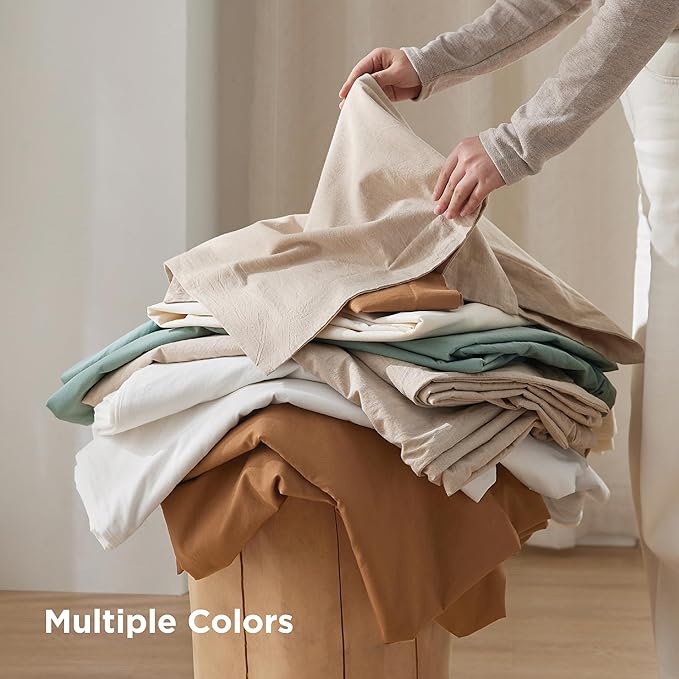 Bedsure 100% Washed Cotton Duvet Cover King Size - Frosted Almond Minimalist Cotton Duvet Cover Linen Like for All Seasons - GentleSoft™ Plain Simple Bedding (Frosted Almond, King, 104"x90")