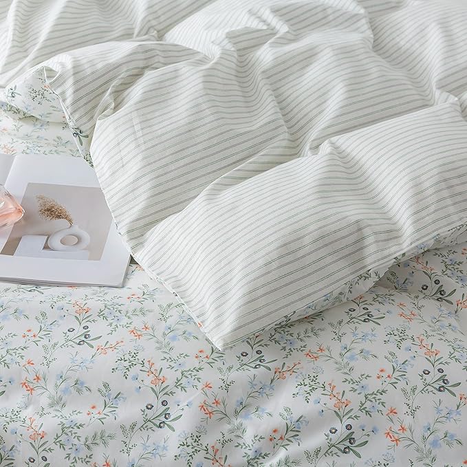 HoneiLife Botanical Duvet Cover Queen - 100% Cotton Comforter Cover Sets, Floral Duvet Cover Sets,Wildflower Bedlinen Set for Queen Beds