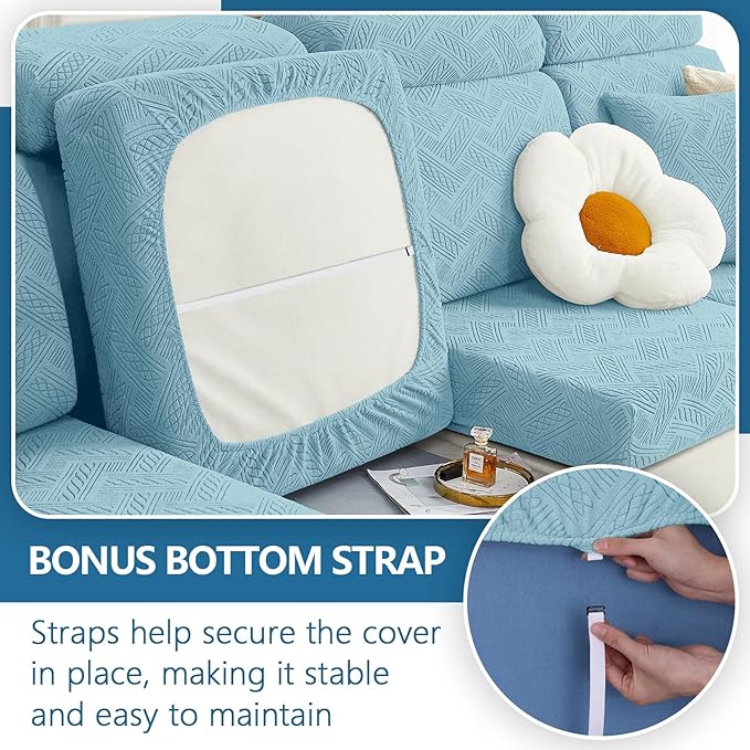 hyha Individual Couch Cushion Covers, Stretch Magic Sofa Seat Cushion Covers Washable, Dog Couch Sofa Slipcover for Pets, Kid with Elastic Bottom(3PC, Lake Blue)
