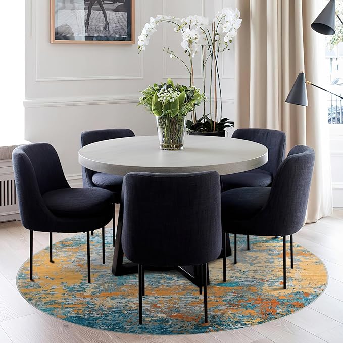 Modern Abstract 6x6 Round Area Rug Non Slip Non Shedding Rug Low Pile Stain Resistant for Bedroom Living Room Office Dining Room,Multi Color