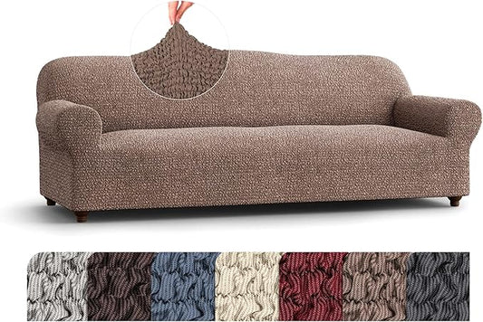 PAULATO BY GA.I.CO. Sofa Slipcover - Stretch Couch Cover - Stylish Cushion Sofa Cover - 1-Piece Form Fit Washable Protector for Pet - Mille Righe Collection - Camel