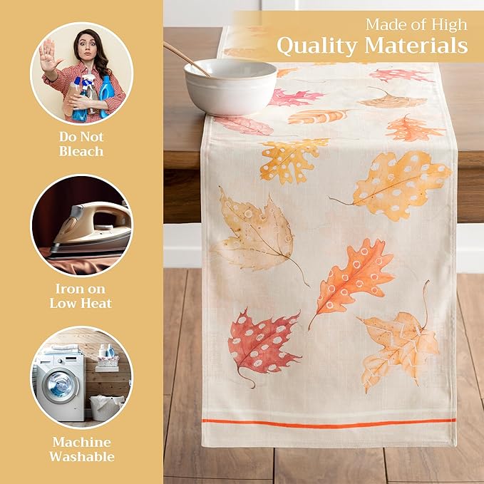 Maison d' Hermine Table Runner 100% Cotton Double Layer Table Runners 108 inches Long for Thanksgiving Christmas Decorations Home Kitchen Dining Party Wedding (Colours of Autumn, 14.5" x 108")