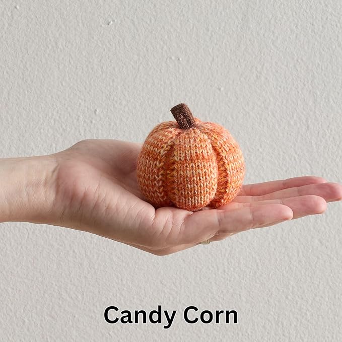 Your Heart's Content Set of 12 Cozy Mini Knit Orange Pumpkins, Fall Gold Rust Home décor Accent, Table top Thanks Giving, Soft Autumn Home Decor (Sunset Full Set)