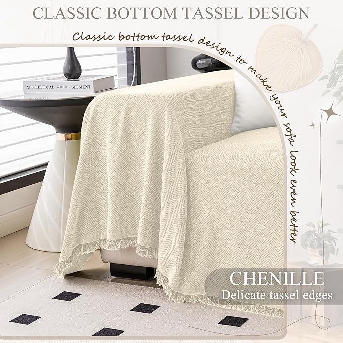 ALIECOM Sectional Couch Covers L Shape Sectional Sofa Cover for Dogs 2 Piece Thick Chenille L Shaped Couch Cover Blanket Chaise Sofa Slipcovers Pet Furniture Protector Washable (XX-Large, Beige)