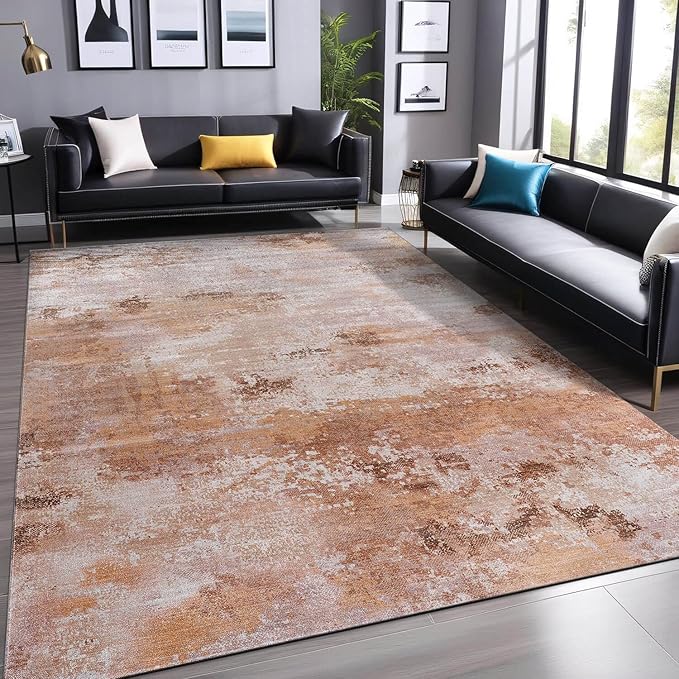 Machine Washable Rugs 8x10 Modern Abstract Non Slip Rubber Backing Soft Area Rug for Living Room Easy to Clean Non Shedding Kitchen for Bedroom Indoor Carpet (Beige - Brown, 8x10)