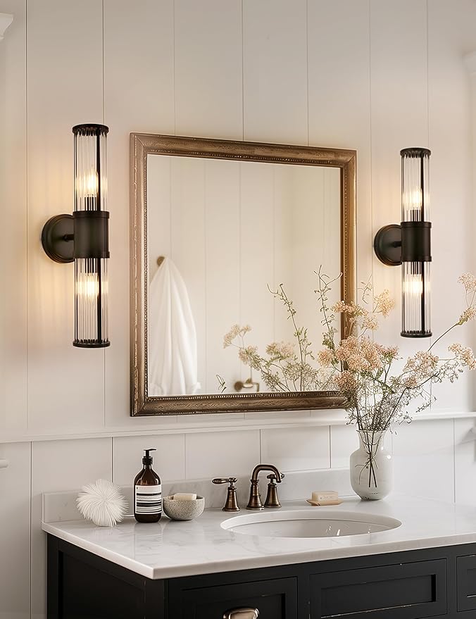 DORESshop Black Wall Sconce, 19.7” Sconces Lighting, 2-Light Modern Light Fixtures, Bathroom Vanity Light for Living Room, Bedroom, Sconces Wall Decor