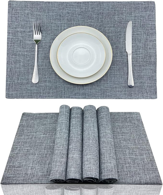 Weabetfu Cloth Placemats Set of 6 Heat Resistant Dining Table Placemmats Cotton Linen Machine Washable Kitchen Table Mats Wrinkle Free Thick Fabric Place Mats,Easy to Clean,13" x 19" Gray
