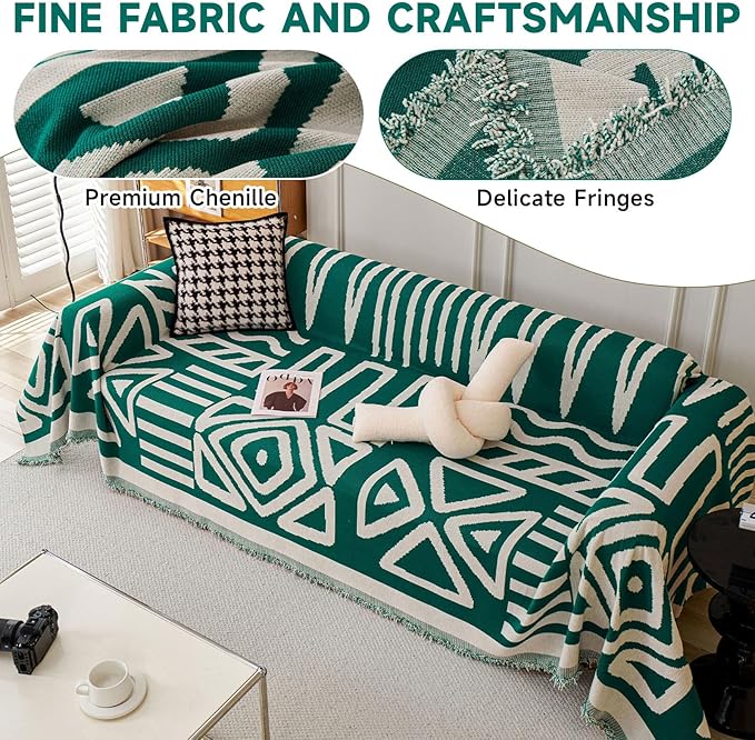 VClife Boho Couch Cover Oversized Sofa Cover, Chenille Sofa Protector Sectional Couch Covers for 3 Cushion Couch Sofa, Anti Slip L Shape Sofa Covers for Dog- Living Room Furniture Protector