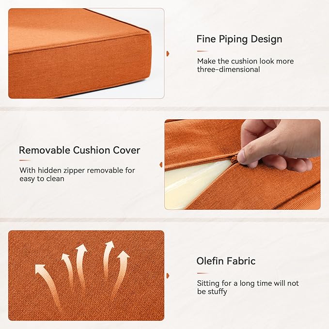 6" Thick Outdoor Cushions 24x24x6, 2-Set Deep Seat Patio Cushions with Removable Cover, Waterproof & Fade Resistant Replacement for Wicker Chair, Loveseat, Sofa - Orange