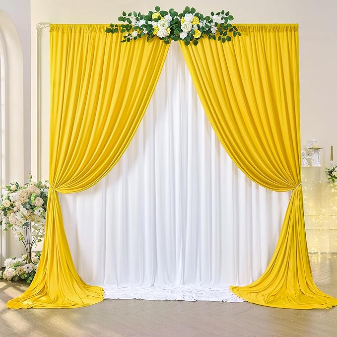 10x8ft Wrinkle Free Yellow Backdrop Curtain Panels, Thick Polyester Lemon Yellow Backdrop Drapes for Wedding Birthday Party Background Baby Shower