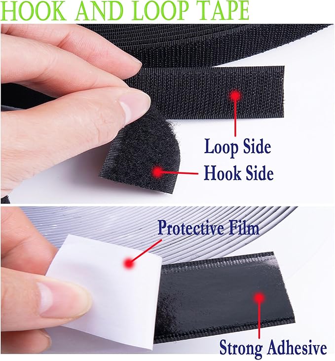 1 Inch x 33 Feet Adhesive Hook and Loop Tape，Nylon Heavy Duty Multi-Purpose Hook and Loop Strips，Black Self Adhesive Interlocking Tape Rolls Can Be Used to Fix Screen Window,Wall Hangings, Carpets