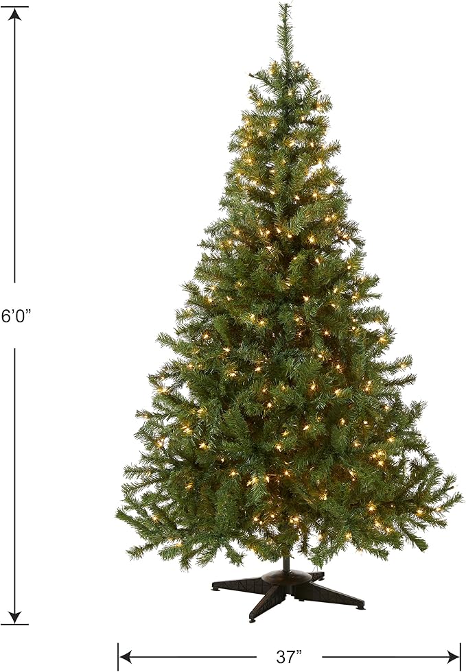 National Tree Company 6 ft Pre-Lit Artificial Christmas Tree, Kincaid Spruce, 400 Clear Lights, 700 Tips, Includes Stand, green