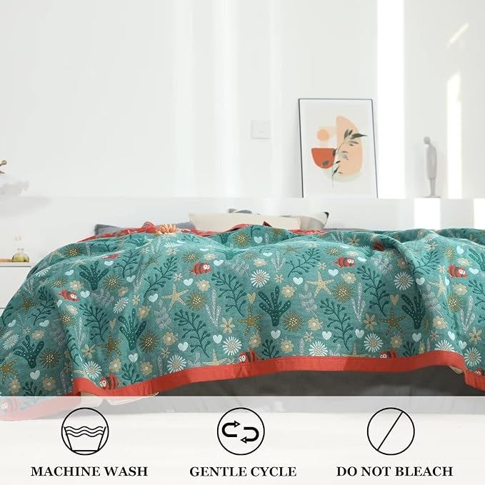 Boho Throw Blanket for Bed 100% Cotton Ultra Soft Rustic Quilt Fall Blanket Floral Printed Farmhouse Decor Bed Blankets,80"×90" All Season Rustic Throw for Sofa Couch Chair
