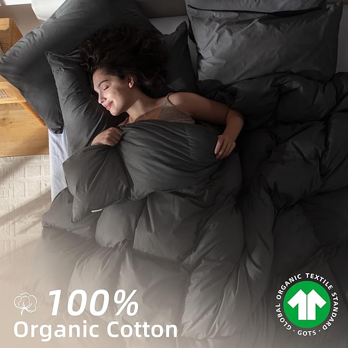 Goose Feather Down Comforter Queen Size,100% Organic Cotton Duvet Insert,All-Season Luxury Duvet Insert with Baffle Box Design, 750+Fill Power Hotel Collection Bedding Comforter