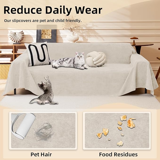 Couch Cover for 2 Cushion Couch, Sectional Couch Covers, Pet Couch Covers?Sofa Covers Washable, Water Resistant Loveseat Cover Futon Sofa Slipcover, 71''x118'', White