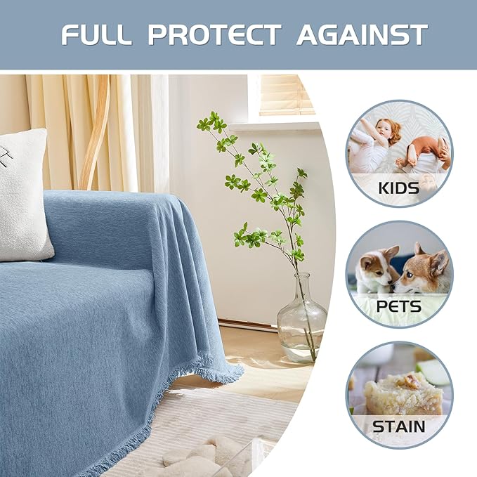 MEETSKY Oversized Chair Sofa Slipcover Washable Loveseat Couch Cover for Sofa, Furniture Protector Cover Use Thick Soft Fabric Soft Throws Cover for Dogs, Pets, 71" x 102", Blue