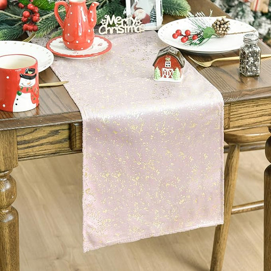 Artoid Mode Pink Dutch Fleece Table Runner, Glitter Metallic Foil Holiday Kitchen Dining Table Decoration for Home Party Decor 13x72 Inch