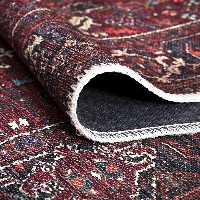 Bloom Rugs Washable Non-Slip 5' x 7' Rug - Burgundy Traditional Bordered Area Rug for Living Room, Bedroom, Dining Room, and Kitchen - Exact Size: 5' x 7'