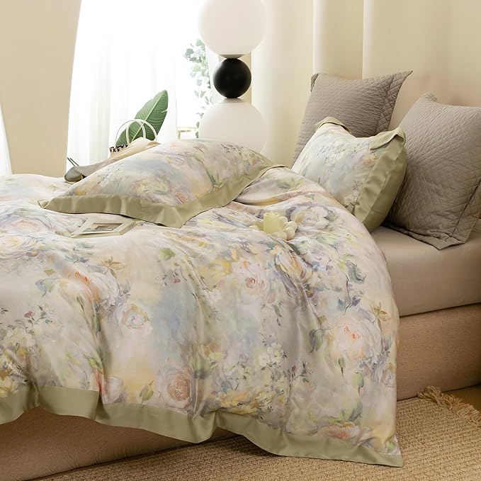 ECOCOTT Bedding 3-Piece Duvet Cover Queen Size – Silky Soft 100% Lyocell, Cooling & Breathable for Hot Sleepers, Painter Palette Floral, Moisture-Wicking Luxury
