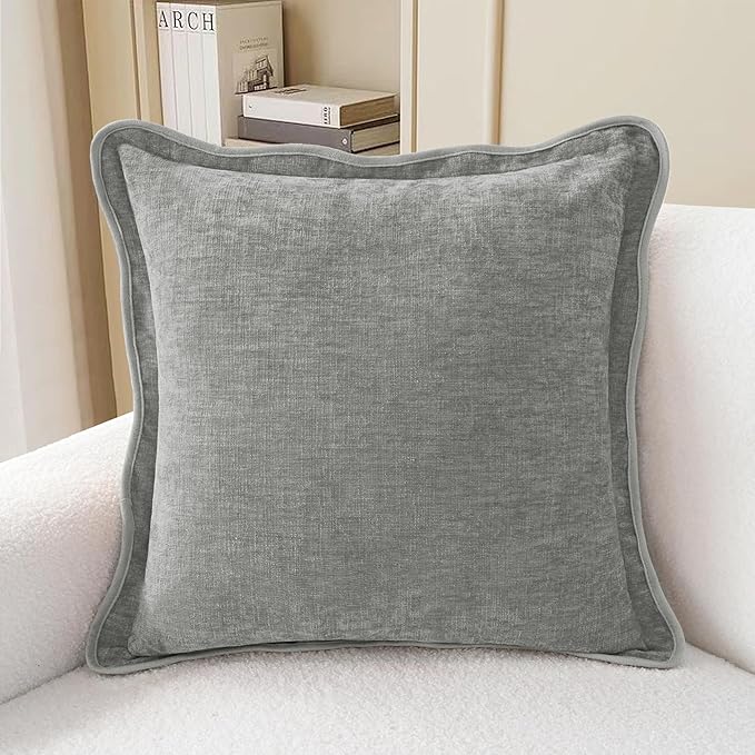 CaliTime Throw Pillow Covers Decorative 18 X 18 Inches Pack of 2 Cozy Chenille Scalloped Wavy Edge Cushion Cases for Couch Sofa Bed Living Room Farmhouse Medium Grey