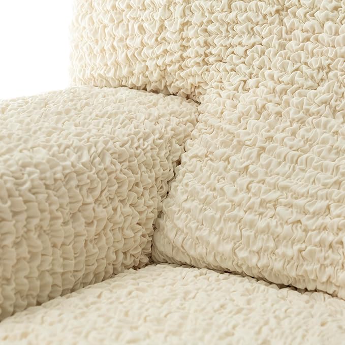 PAULATO BY GA.I.CO. Loveseat Slipcover - Stretch Couch Cover - Cushion Love Seat Sofa Cover - Soft Polyester Fabric Slipcover - 1-Piece Form Fit Washable Protector - Mille Righe Collection - Cream