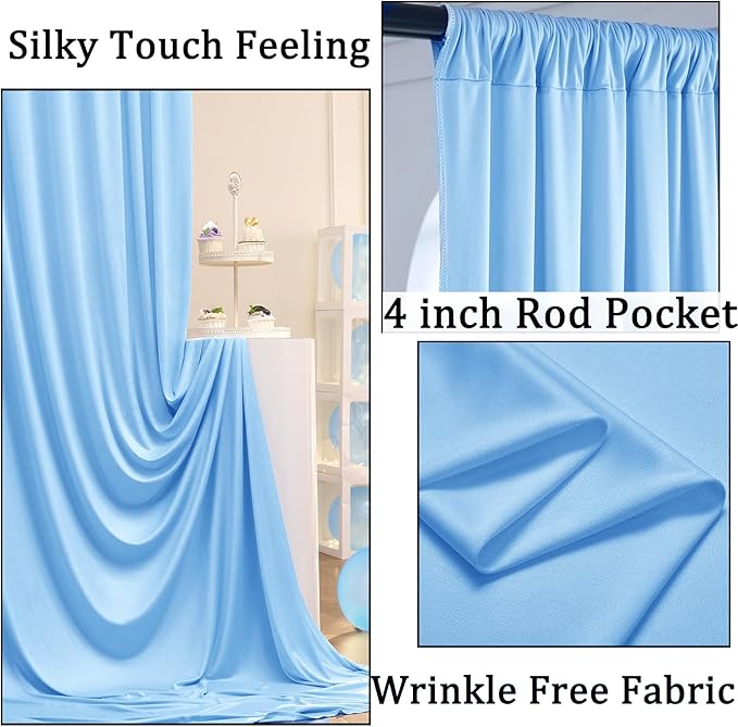 40ftx10ft Wrinkle Free Baby Blue Backdrop Curtains for Parties, 8 Panels Thick Polyester Backdrop Drapse for Weddings Birthday Photography Background Curtains