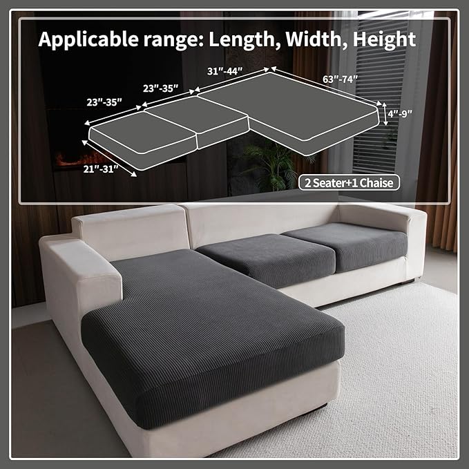 Sectional Couch Covers, Wear Resistant Stretch Sofa Covers Washable Soft Couch Cushion Covers Anti Slip Furniture Protector Sofa Slipcovers for Pets(3 Pieces 2 Seaters+1 Chaise, Dark Gray)