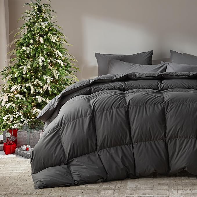 Goose Feather Down Comforter Queen Size,100% Organic Cotton Duvet Insert,All-Season Luxury Duvet Insert with Baffle Box Design, 750+Fill Power Hotel Collection Bedding Comforter