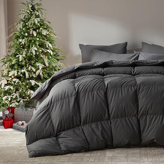 Goose Feather Down Comforter Twin Size,100% Organic Cotton Duvet Insert,All-Season Luxury Duvet Insert with Baffle Box Design, 750+Fill Power Hotel Collection Bedding Comforter