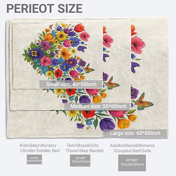 Colorful Floral Flannel Throw Blanket, 40"x50", Heart Shape Flower, Soft Warm Lightweight Blankets, Machine Washable, Adults Kids Gifts, Outdoor Indoor Travel Hiking Nap Throw, Home Decorate
