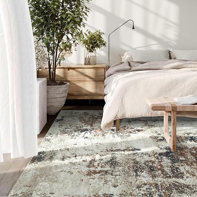 Living Room Rug 6x9 Rug, Machine Washable Modern Abstract Rug Soft Neutral Area Rug Non-Slip Stain Resistant Large Rugs for Living Room Dining Room Bedroom Dorm Office(Brown,6'x9')